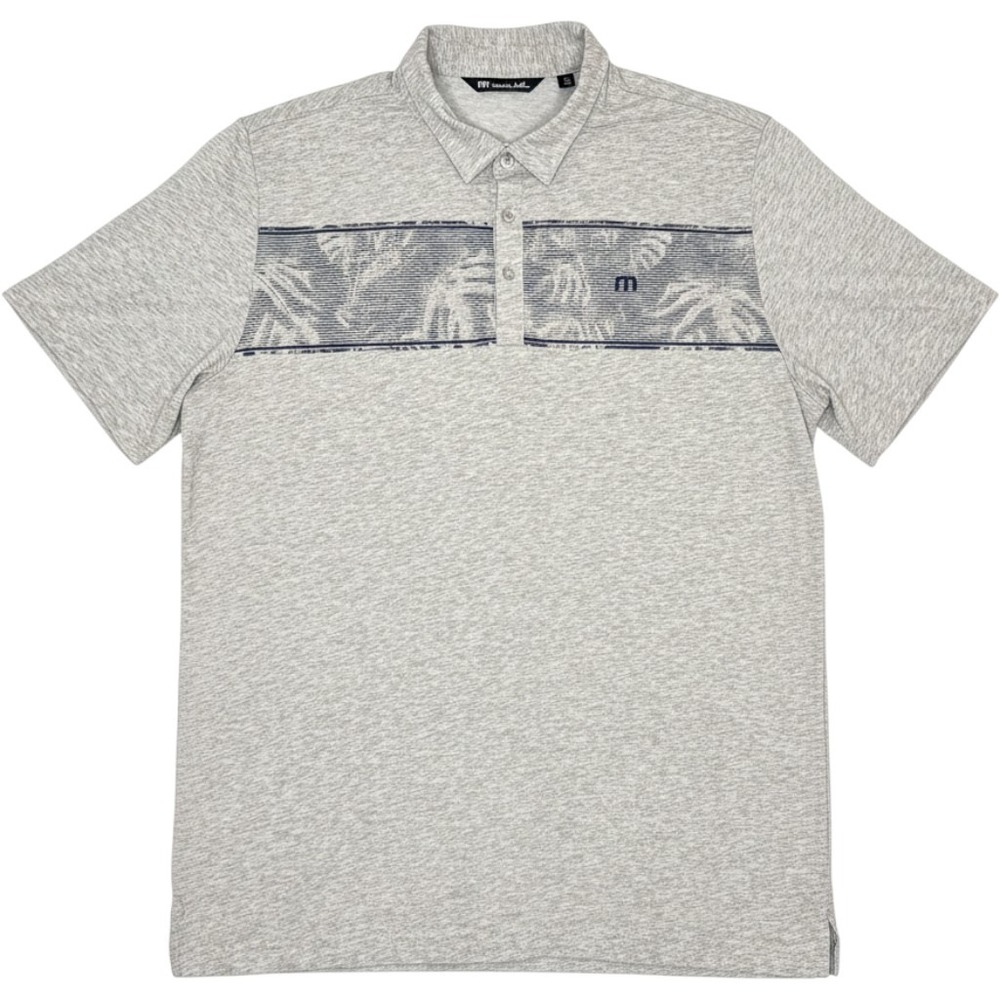 Travis Mathew Polo Shirt Mens XXL Gray Excellent Palm Leaf Print Stripe Short Sl